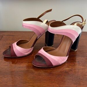 Malone Soulier pink and white high heel pump sandal 7.5